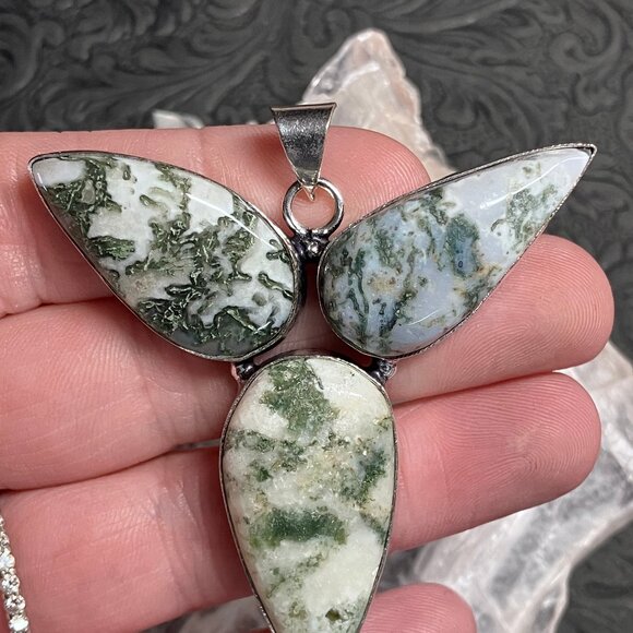 Triple Tree Agate Pendant Stone Crystal Jewelry - Picture 3 of 5